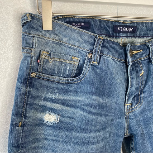 Vigoss The Jagger Skinny Distressed Destroyed Jeans Size 27 - Picture 5 of 10